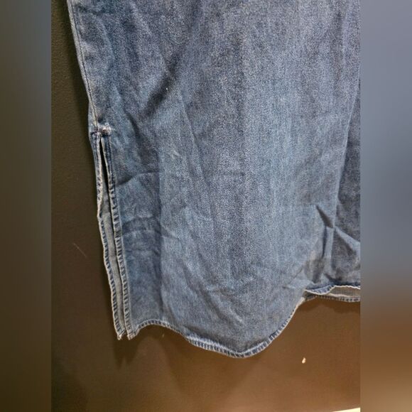 VINTAGE Women's Denim Chambray Maxi Dress Embroidered Floral Side Button 1X - Picture 5 of 9